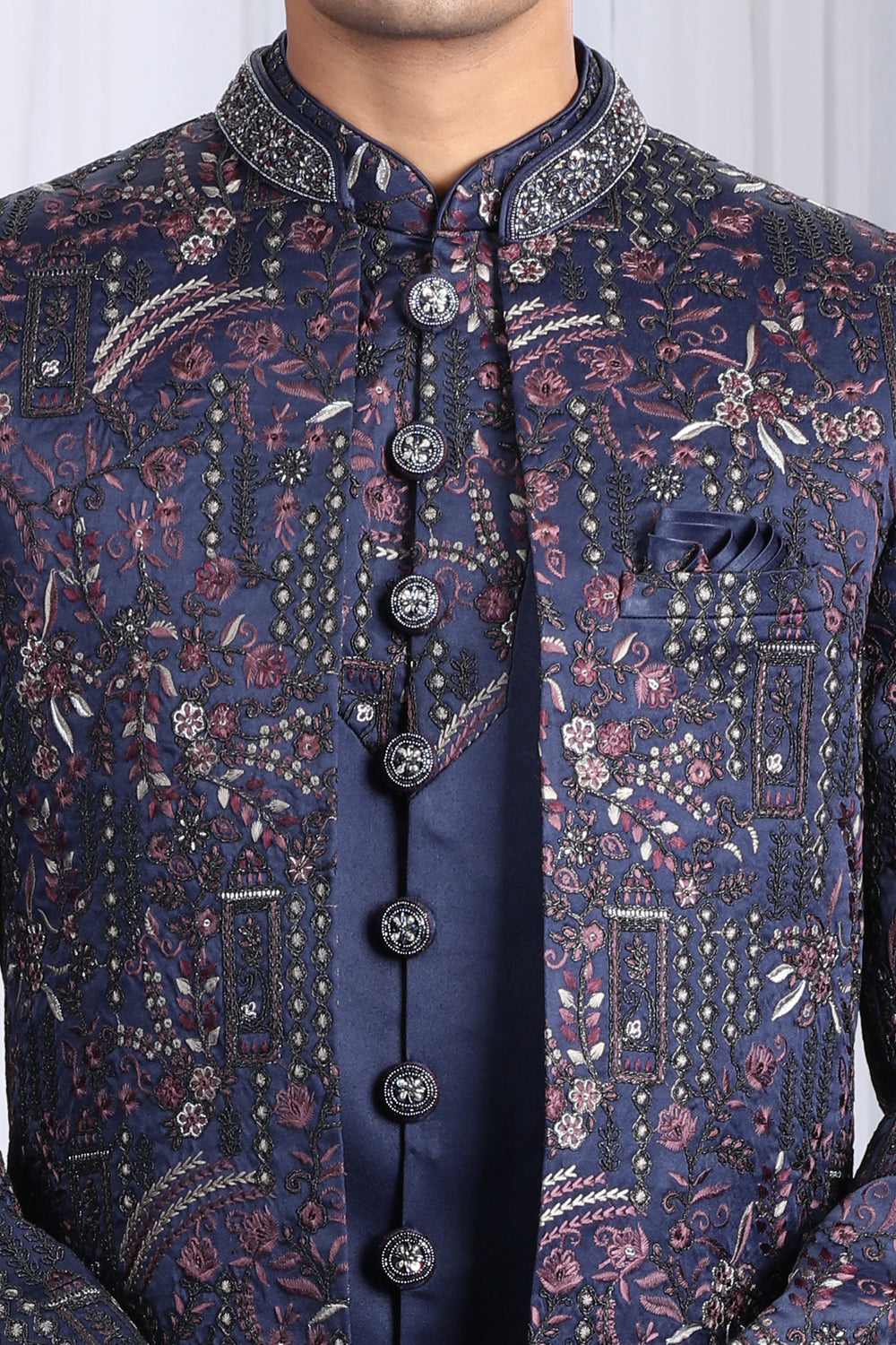 Navy Blue Art Silk 3 piece Indo Western (NMK-8657) - Nihal Fashions