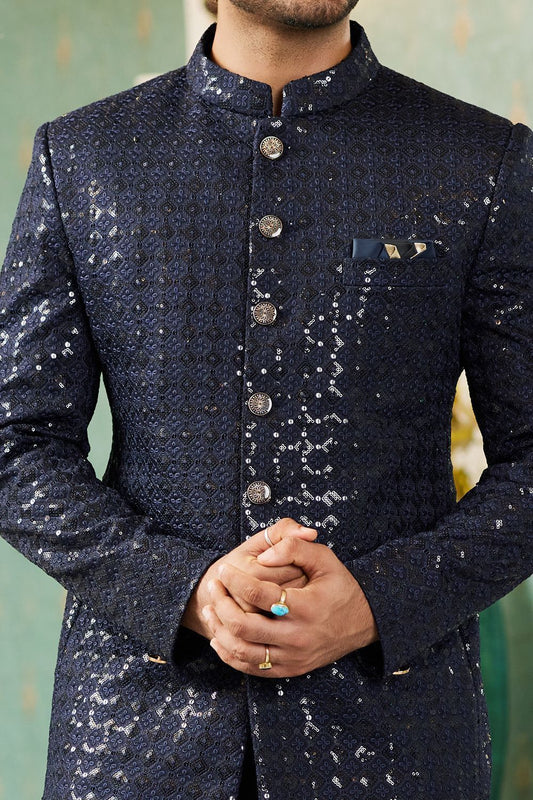 Navy Blue Art Silk Embroidered Indo Western (NMK-7138) - Nihal Fashions