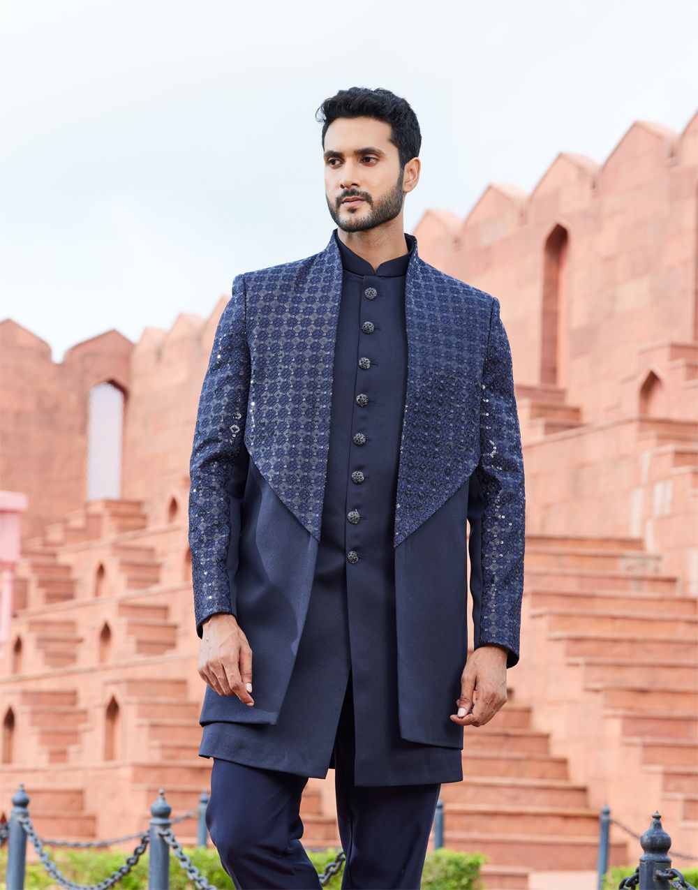 Navy Blue Art Silk Indo Western (NMK-7112) - Nihal Fashions