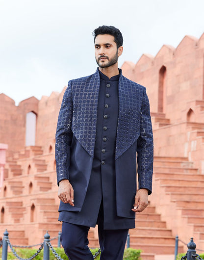 Navy Blue Art Silk Indo Western (NMK-7112) - Nihal Fashions
