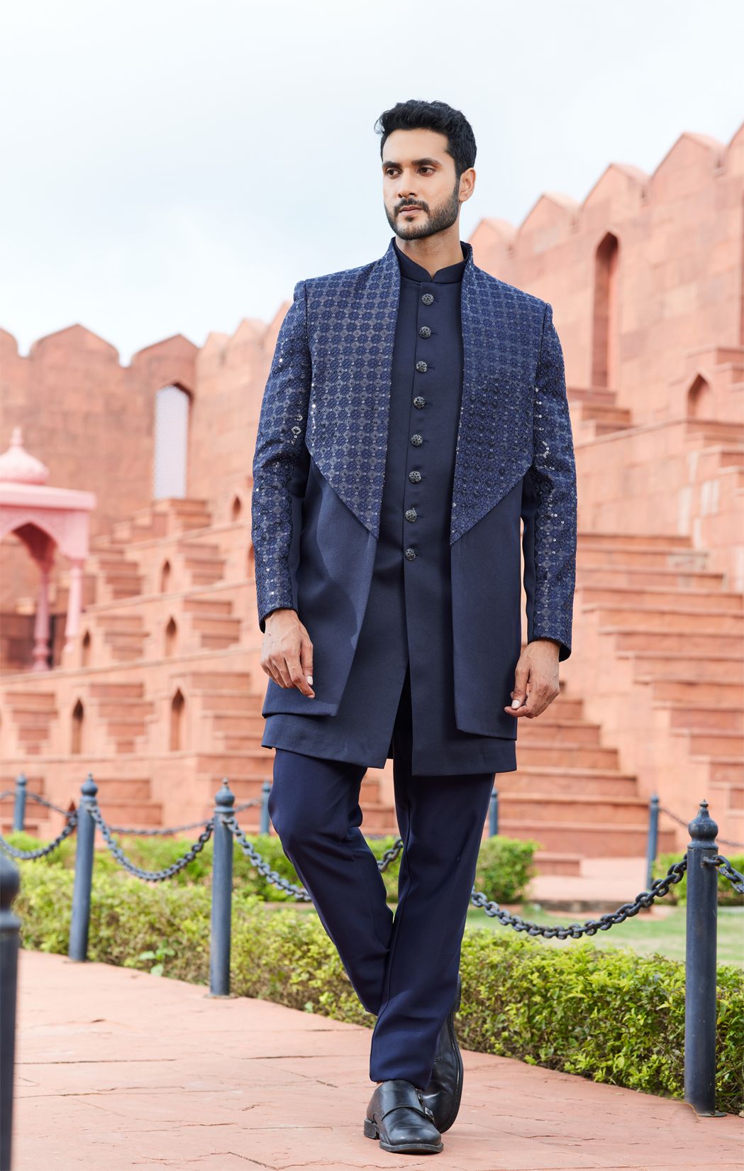 Navy Blue Art Silk Indo Western (NMK-7112) - Nihal Fashions