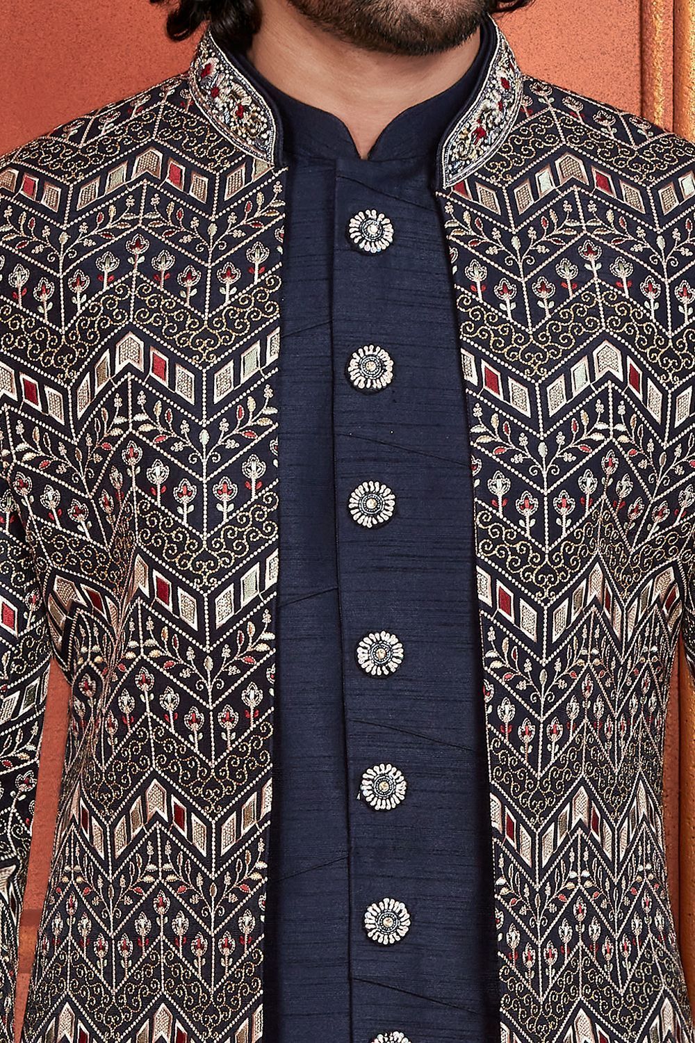 Navy Blue Art Silk Indo Western (NMK-7687) - Nihal Fashions