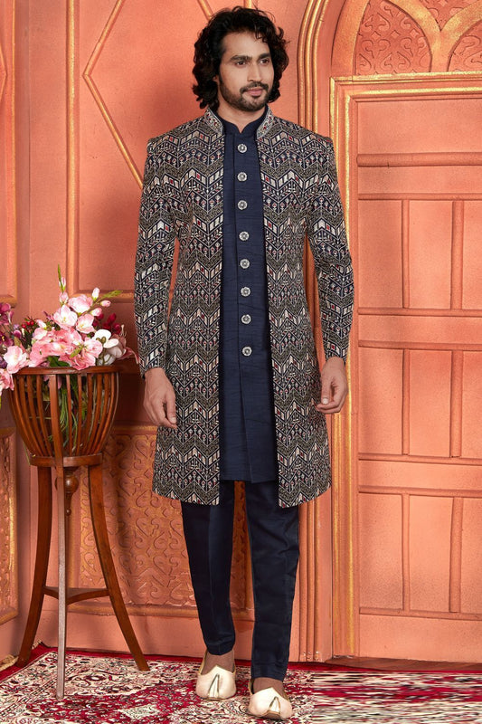 Navy Blue Art Silk Indo Western (NMK-7687) - Nihal Fashions