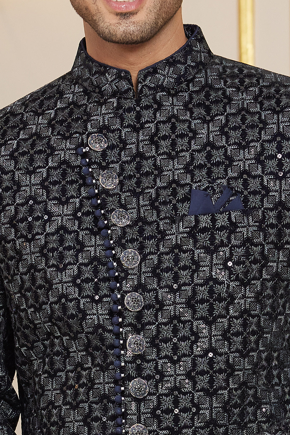 Navy Blue Art Silk Indo Western (NMK-8280) - Nihal Fashions
