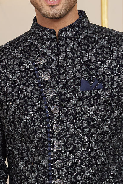 Navy Blue Art Silk Indo Western (NMK-8280) - Nihal Fashions