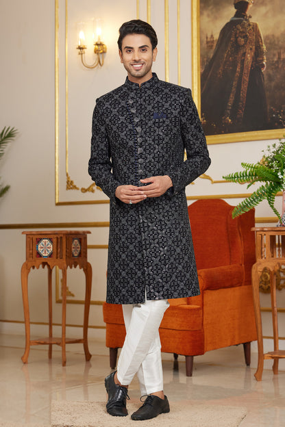Navy Blue Art Silk Indo Western (NMK-8280) - Nihal Fashions