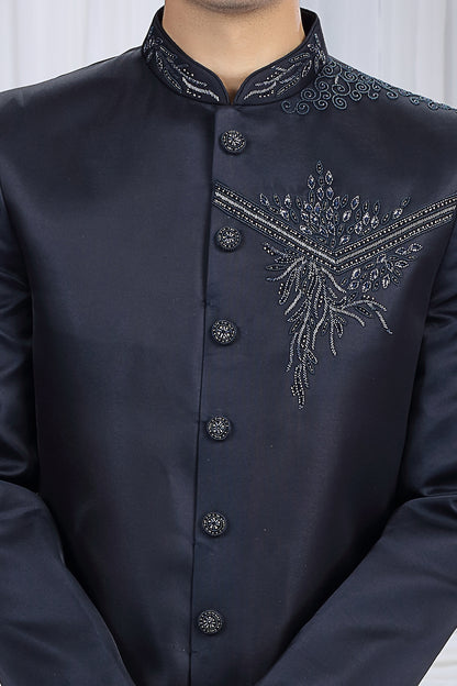 Navy Blue Art Silk Indo Western (NMK-8685) - Nihal Fashions