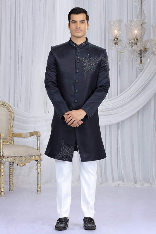 Navy Blue Art Silk Indo Western (NMK-8685) - Nihal Fashions