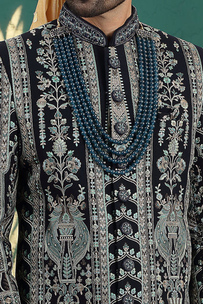 Navy Blue Art Silk Sherwani for Men (NMK-8598) - Nihal Fashions