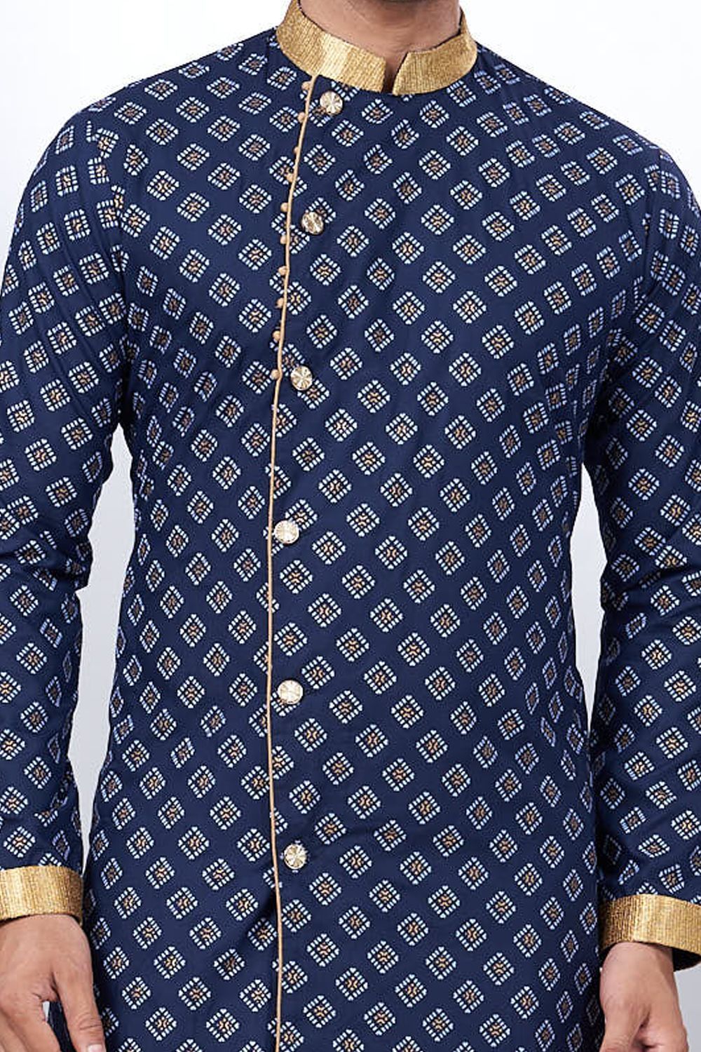 Navy Blue Cotton Printed Mens Indo Western (NMK-6926) - Nihal Fashions