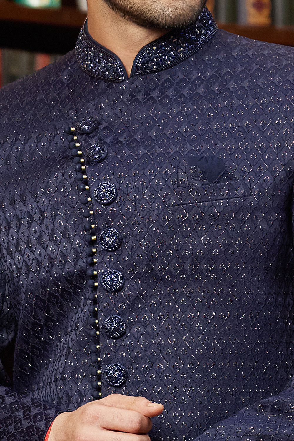 Navy Blue Imported Mens Indo Western (NMK-8296) - Nihal Fashions