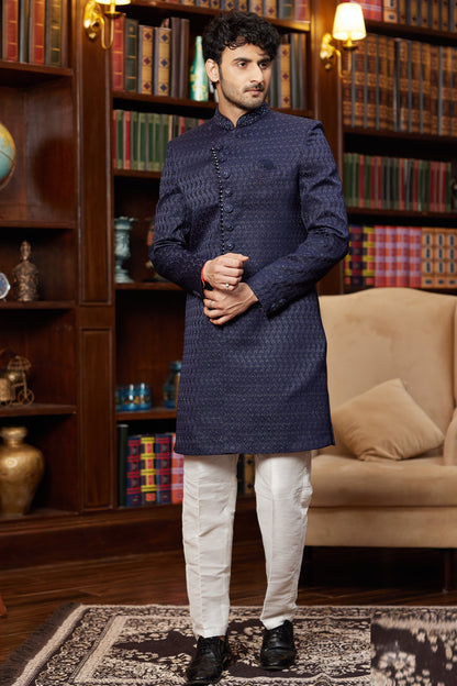 Navy Blue Imported Mens Indo Western (NMK-8296) - Nihal Fashions