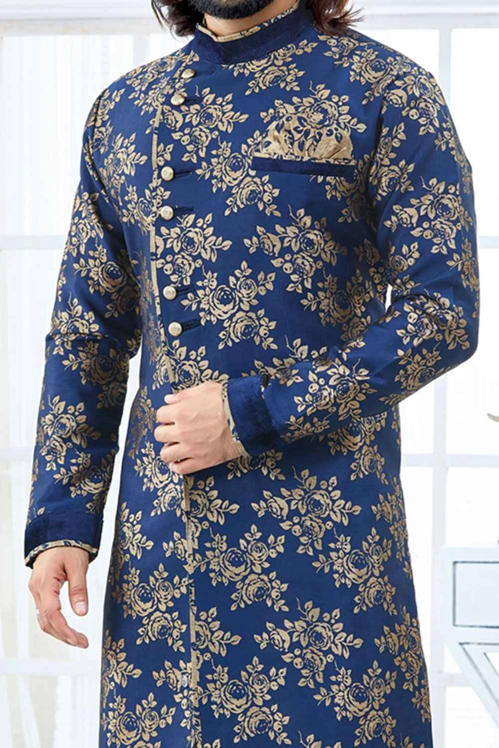 Navy Blue Jaquard Indo Western (NMK-4111)