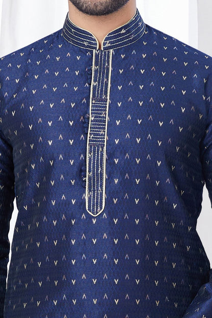 Navy Blue Jaquard Kurta Pajama for Men (NMK-7810) - Nihal Fashions