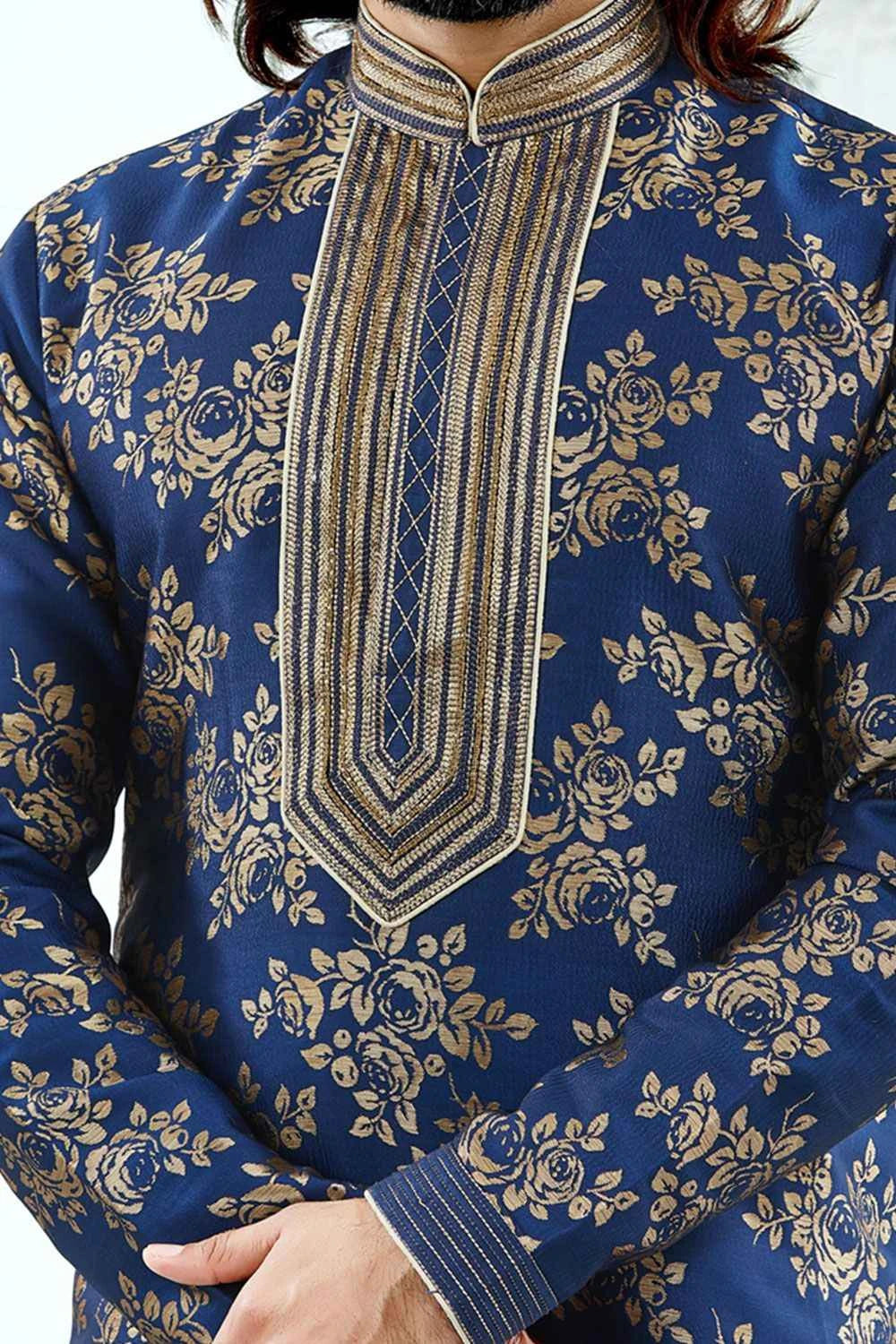 Navy Blue Jaquard Kurta Pajama (NMK-4149)