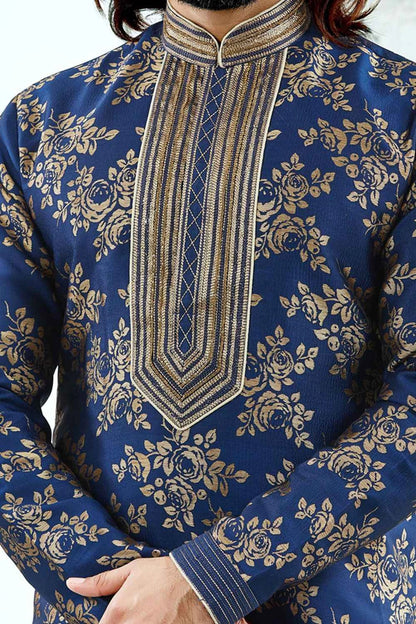Navy Blue Jaquard Kurta Pajama (NMK-4149)