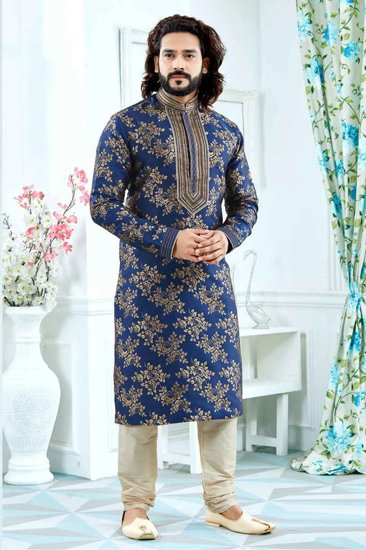Navy Blue Jaquard Kurta Pajama (NMK-4149)