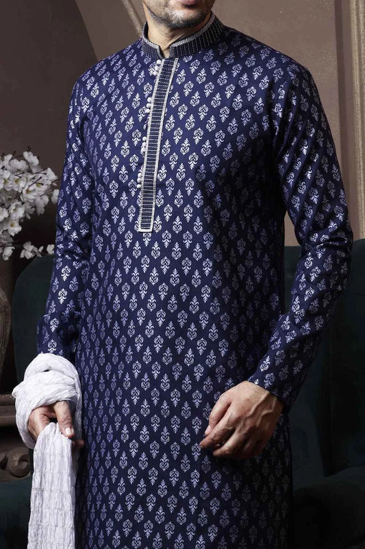 Navy Blue Silk Kurta for Men (NMK-6066)