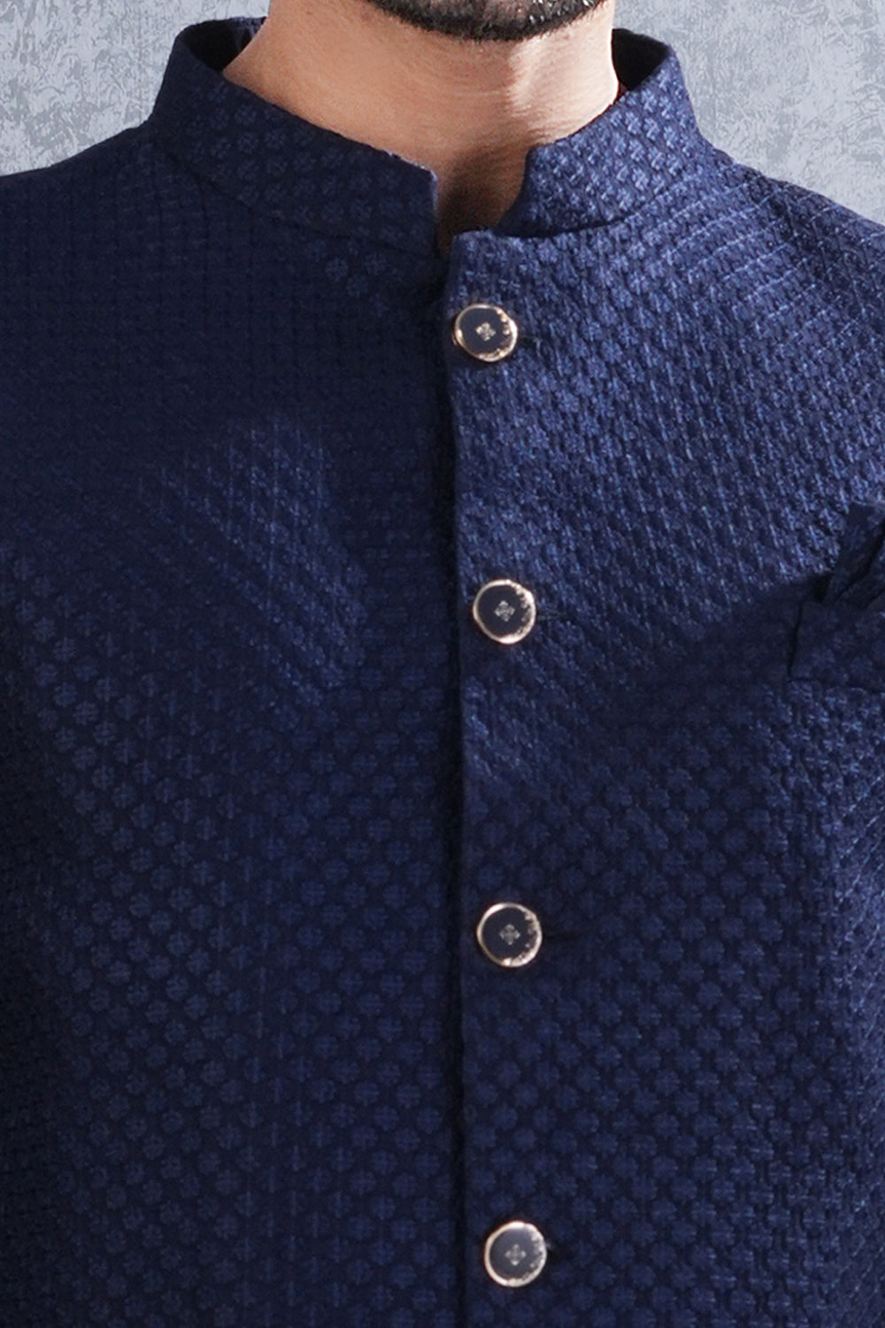 Navy Blue Tussar Silk Jodhpuri for Men (NMK-8462) - Nihal Fashions