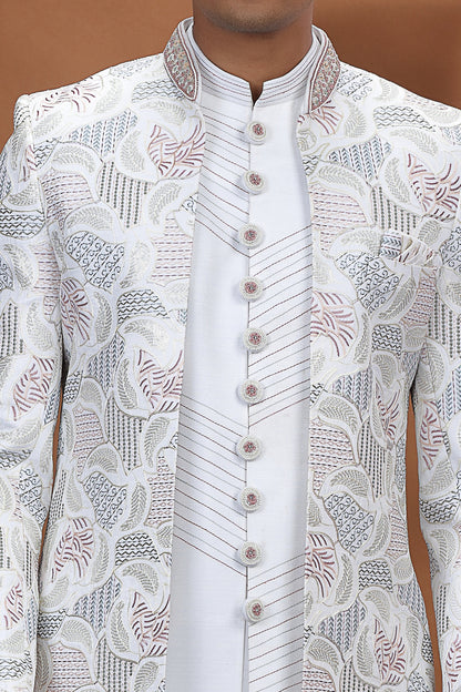 Off White Art Silk 3 piece Indo Western (NMK-8631) - Nihal Fashions