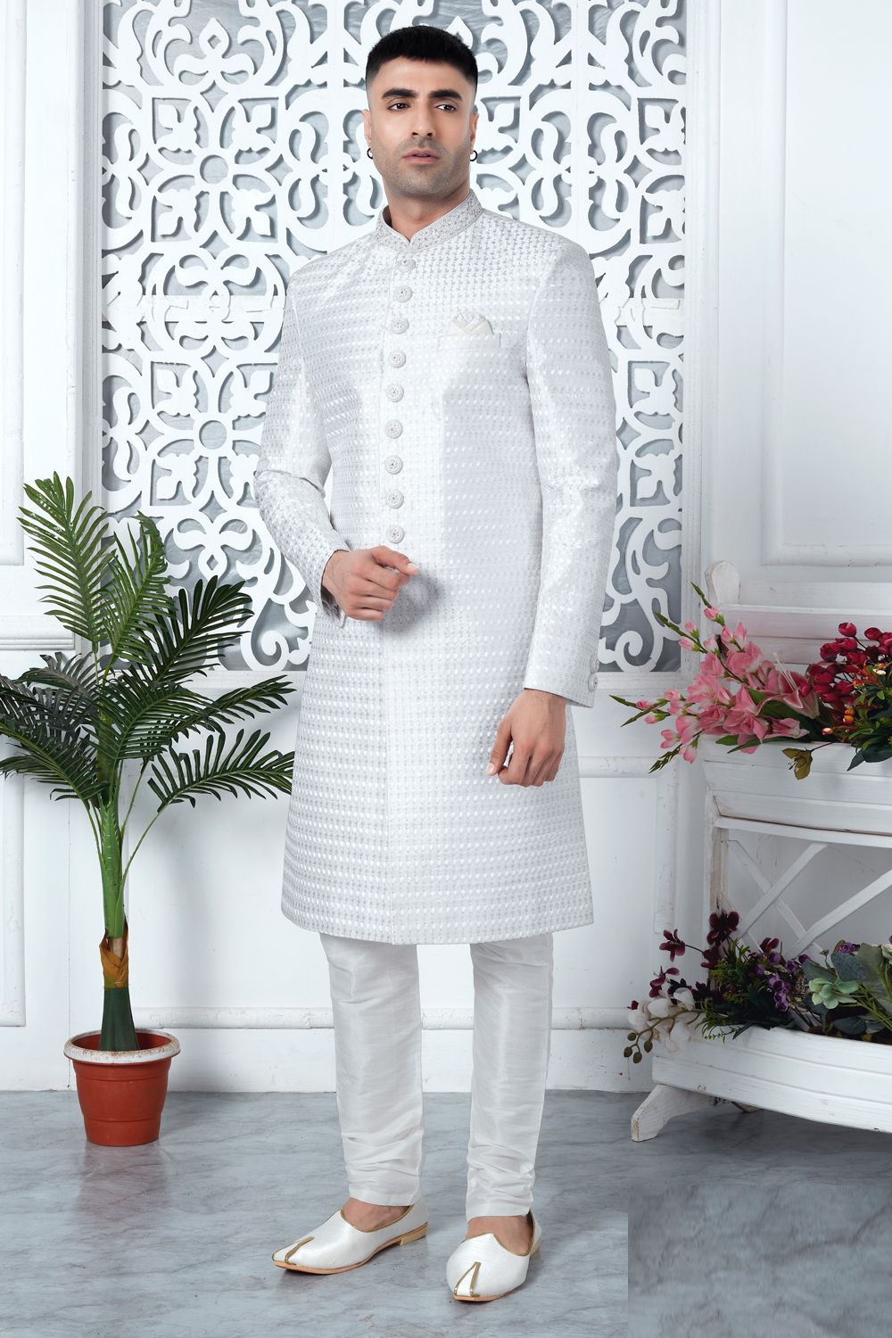 Off White Art Silk Indo Western (NMK-7697) - Nihal Fashions