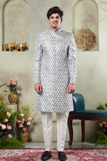 Off White Art Silk Indo Western (NMK-8431) - Nihal Fashions