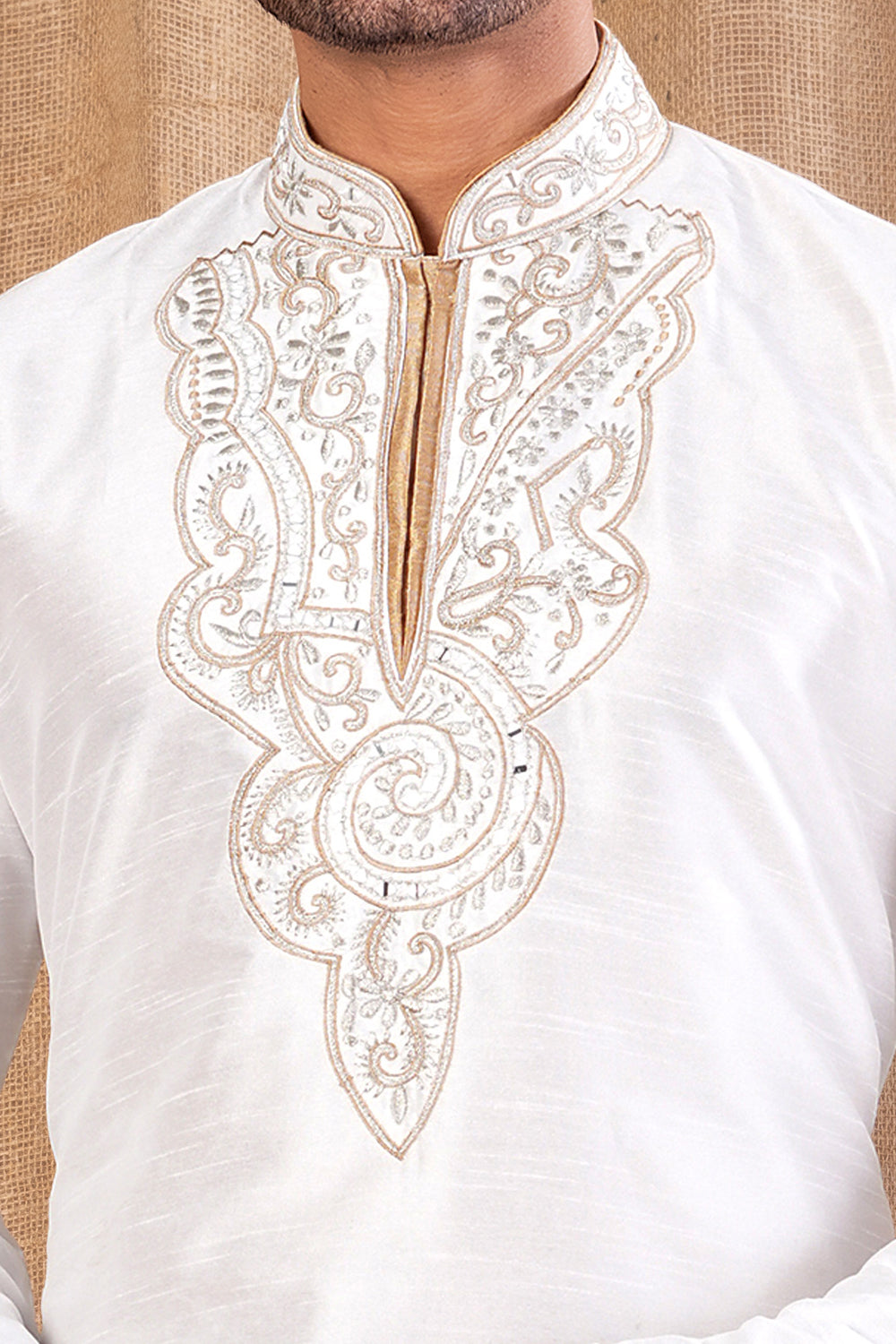 Off White Art Silk Kurta Pajama (NMK-8498) - Nihal Fashions
