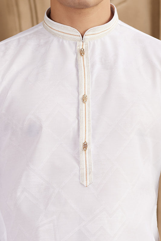 Off White Art Silk Kurta Pajama (NMK-8570) - Nihal Fashions
