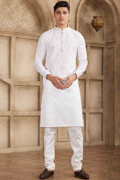 Off White Art Silk Kurta Pajama (NMK-8570) - Nihal Fashions