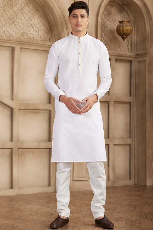 Off White Art Silk Kurta Pajama (NMK-8570) - Nihal Fashions