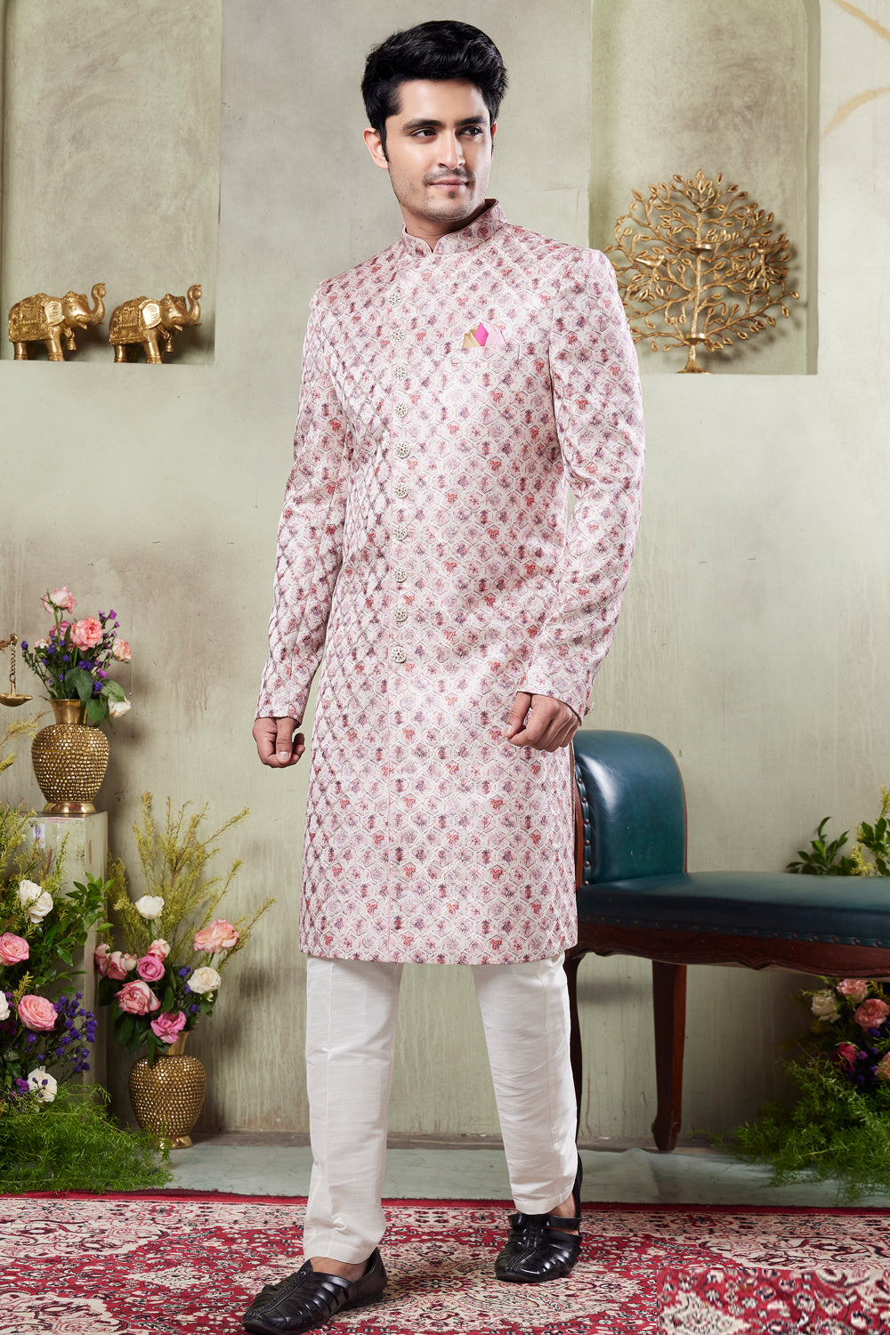 Off White Art Silk Mens Indo Western (NMK-8430) - Nihal Fashions