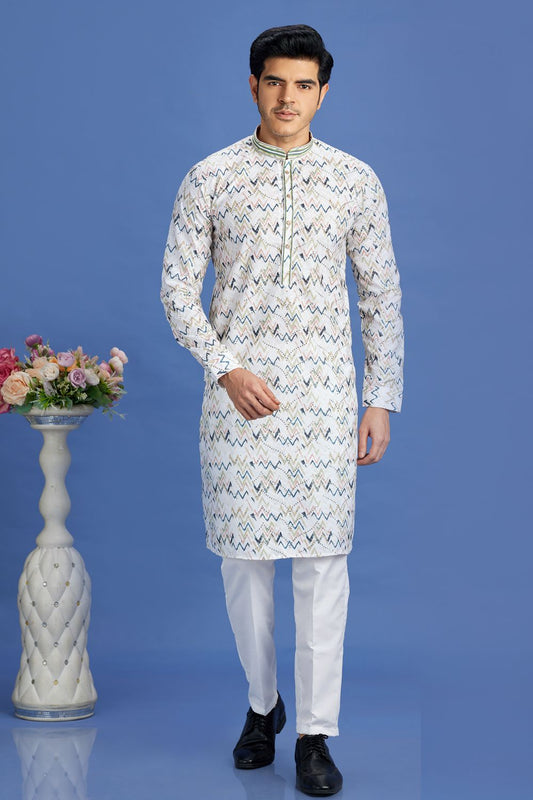 Off White Cotton Digital Printed Kurta (NMK-7519) - Nihal Fashions