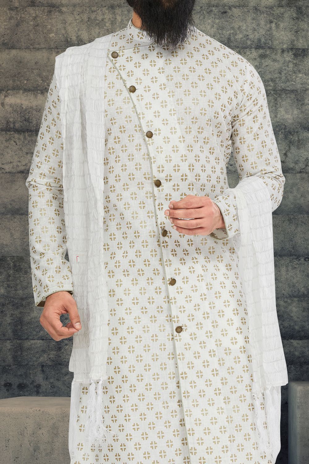 Off White Cotton Silk Indo Western (NMK-6790) - Nihal Fashions