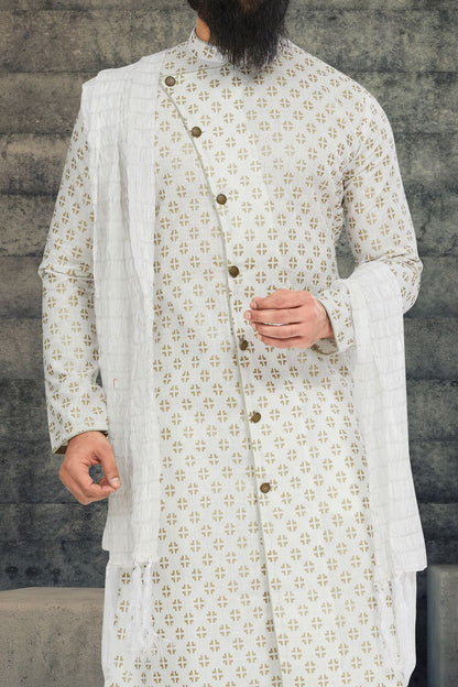 Off White Cotton Silk Indo Western (NMK-6790) - Nihal Fashions