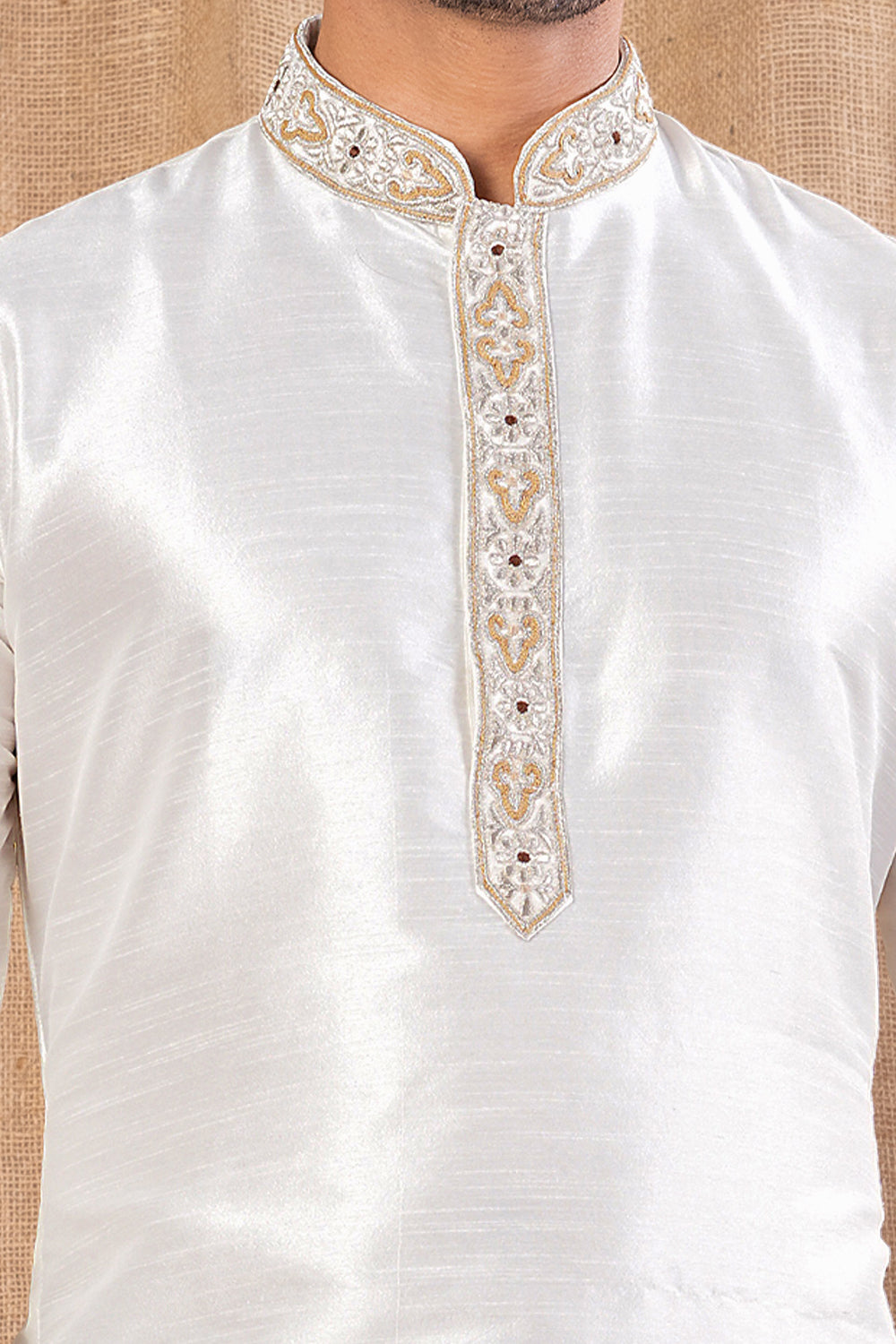 Off White Jaquard Kurta Pajama (NMK-8502) - Nihal Fashions