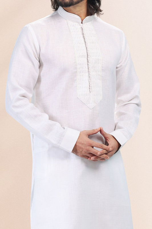 Off White Linen Cotton Kurta Pajama (NMK-6728) - Nihal Fashions