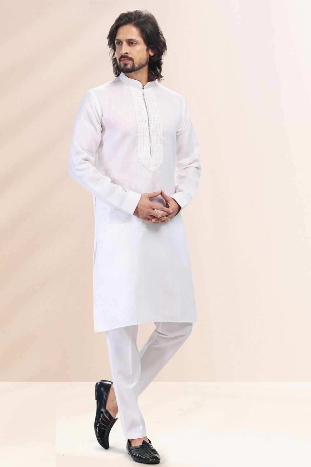 Off White Linen Cotton Kurta Pajama (NMK-6728) - Nihal Fashions