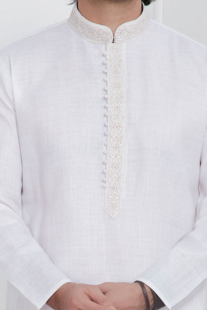 Off White Linen Cotton Kurta Pajama (NMK-7600) - Nihal Fashions