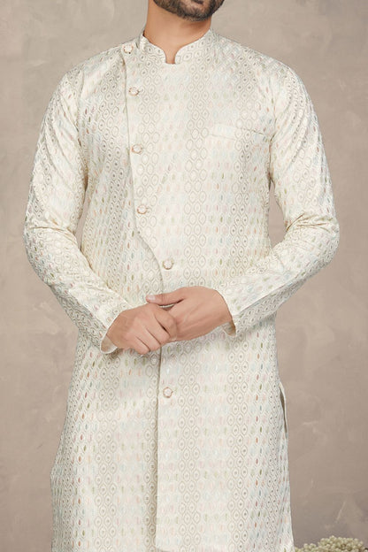Off White Lucknowi Mens Indo Western (NMK-6967) - Nihal Fashions
