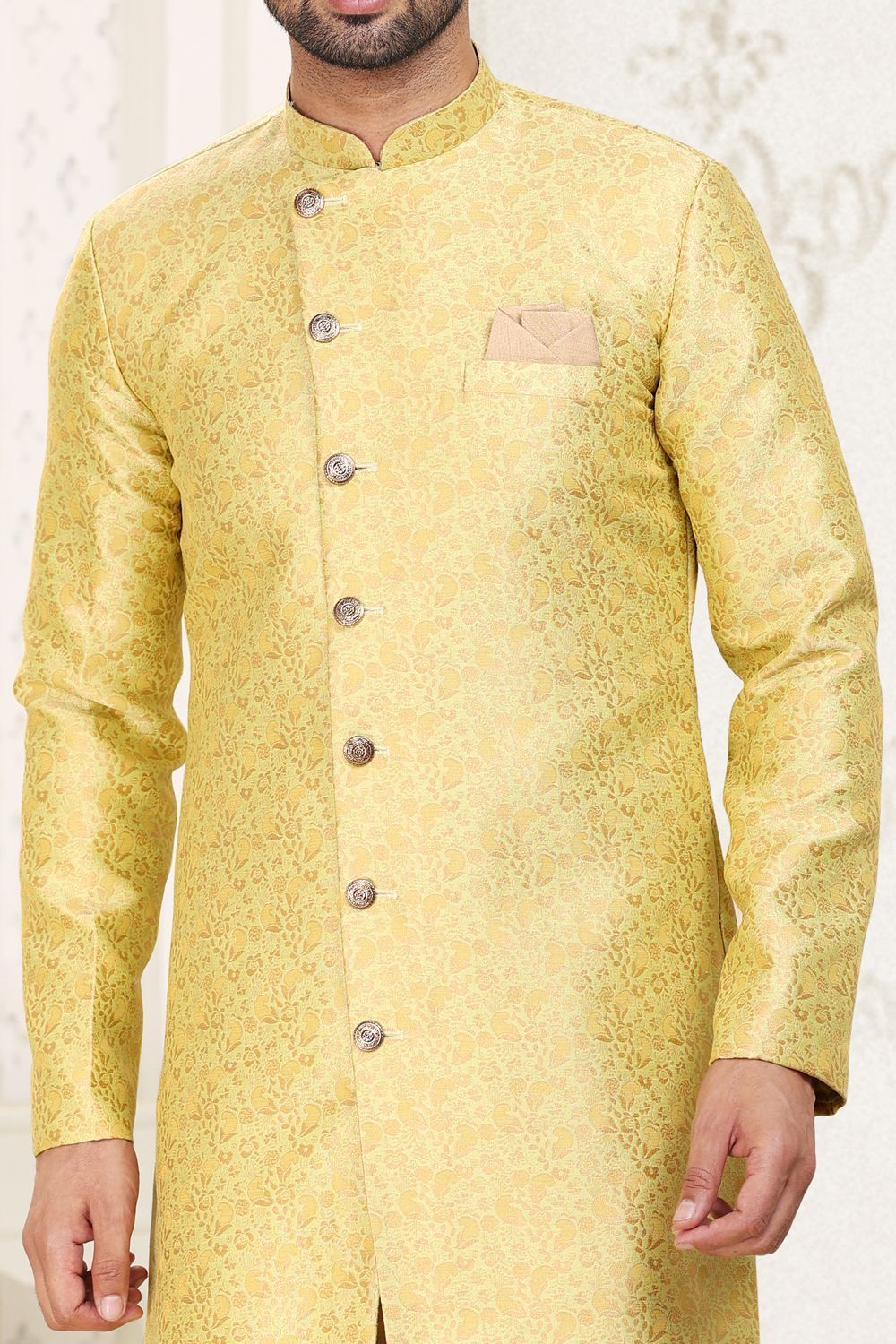Olive Green Banarasi Jaquard Indo Western (NMK-6905) - Nihal Fashions