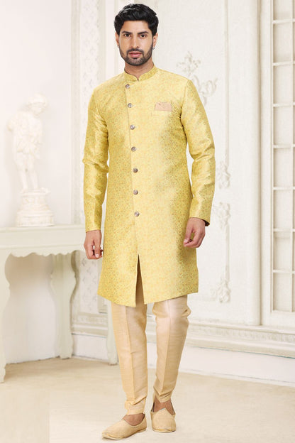 Olive Green Banarasi Jaquard Indo Western (NMK-6905) - Nihal Fashions