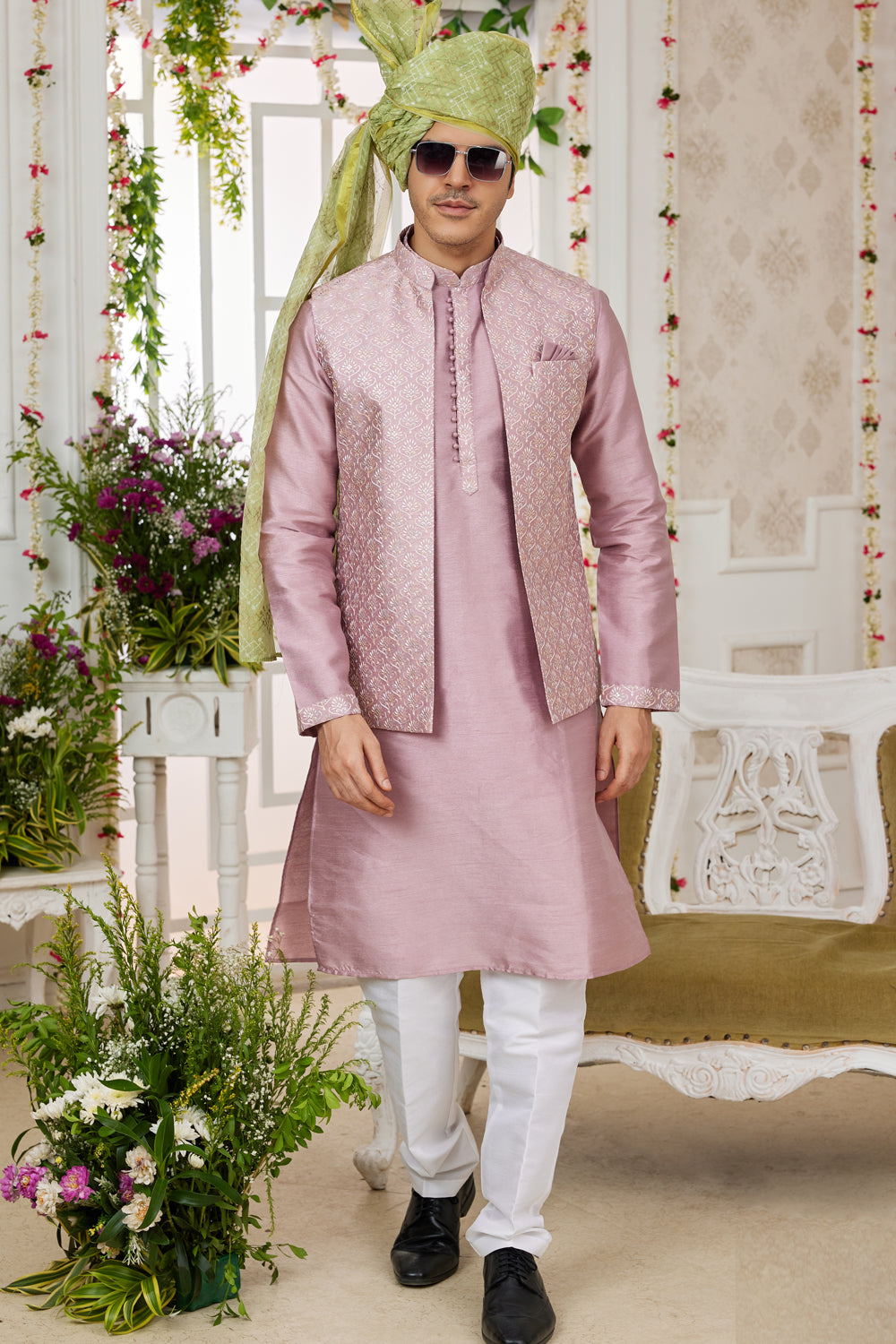 Onion Art Silk 3 piece Jacket Set (NMK-7970) - Nihal Fashions