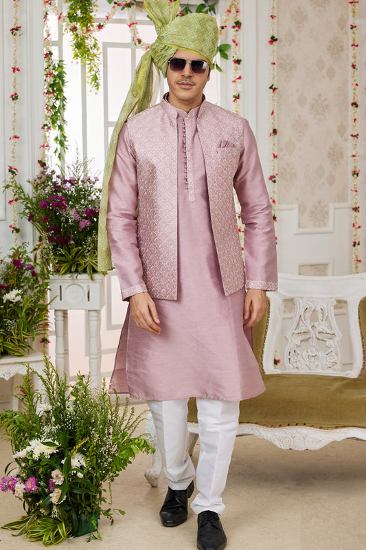 Onion Art Silk 3 piece Jacket Set (NMK-7970) - Nihal Fashions