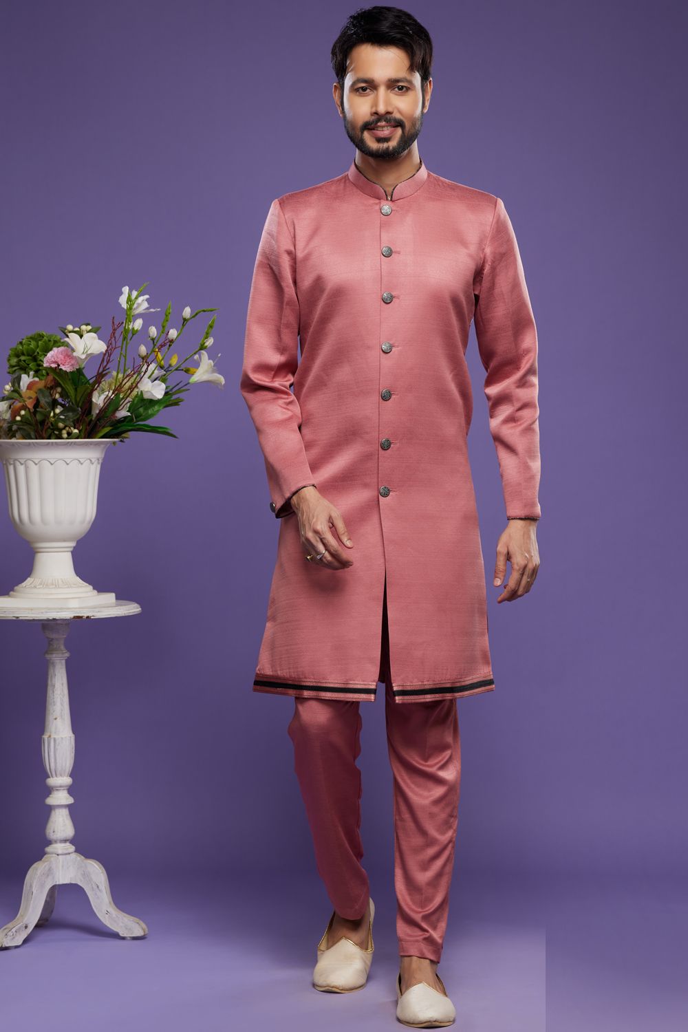 Onion Pink Art Banarasi Silk Indo Western (NMK-7065) - Nihal Fashions