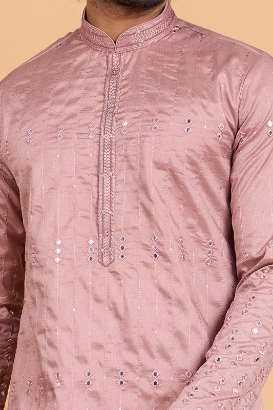 Onion Pink Art Banarasi Silk Kurta Pajama (NMK-8705) - Nihal Fashions