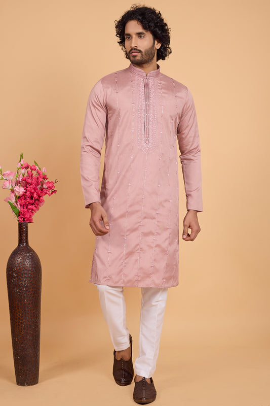 Onion Pink Art Banarasi Silk Kurta Pajama (NMK-8707) - Nihal Fashions