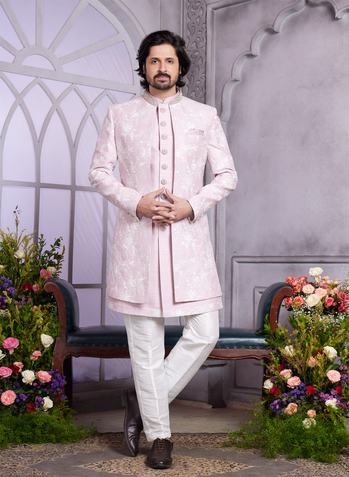 Onion Pink Art Silk 3 Pcs Jacket Set (NMK-8330) - Nihal Fashions