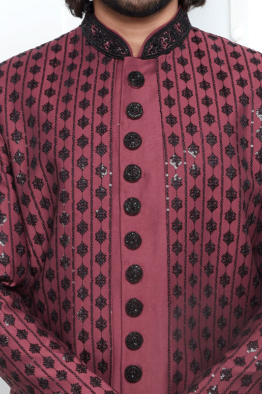 Onion Pink Art Silk 3 piece attached Jacket Set (NMK-7872) - Nihal Fashions