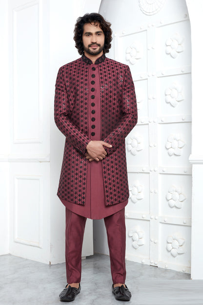 Onion Pink Art Silk 3 piece attached Jacket Set (NMK-7872) - Nihal Fashions