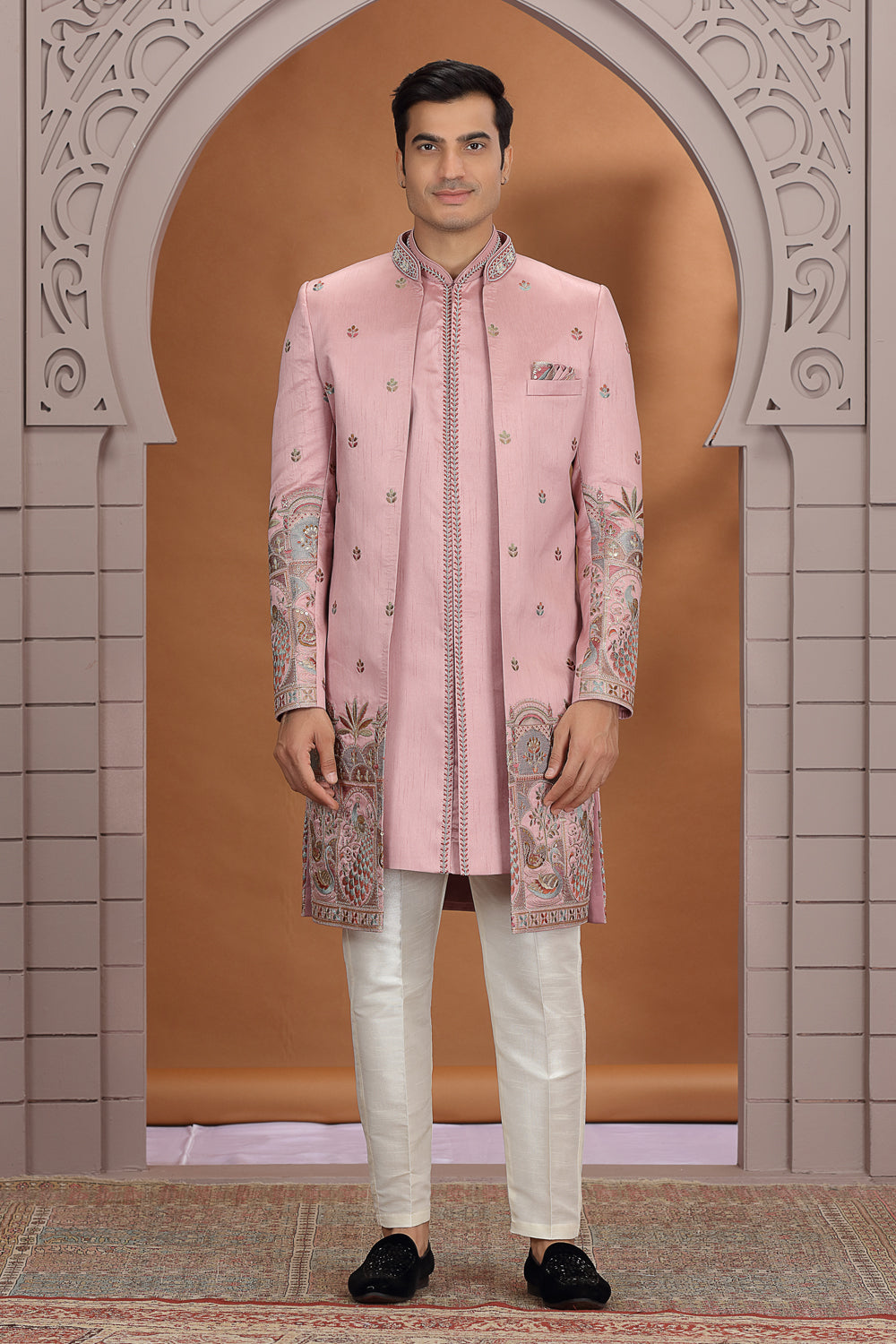 Onion Pink Art Silk 3 piece Indo Western (NMK-8628) - Nihal Fashions